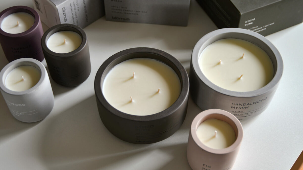 scented candles in concrete pots