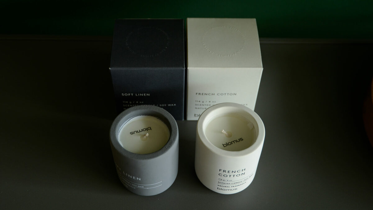 scented candle set linen and cotton