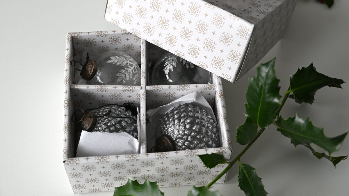 Box of Luxury Glass Christmas Decorations - Sparkling Silver - Image 4