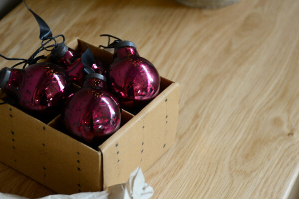 vintage look xmas baubles in deep pink