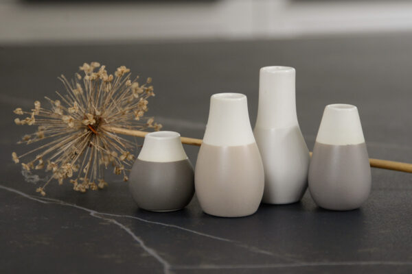 set of 4 mini vases with grey/beige neutral accent colours