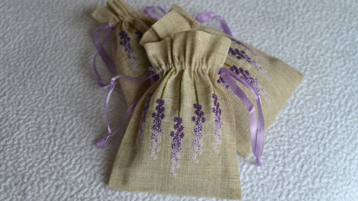 set of lavender bags with embroidered detail