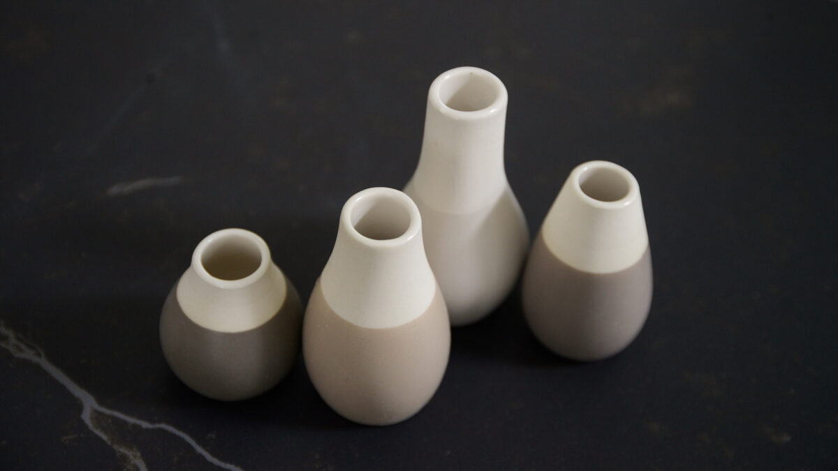 set of 4 mini vases with beige neutral accent colours