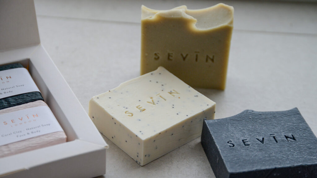 Seven luxury natural scented soap bars in larger size and guest soap size