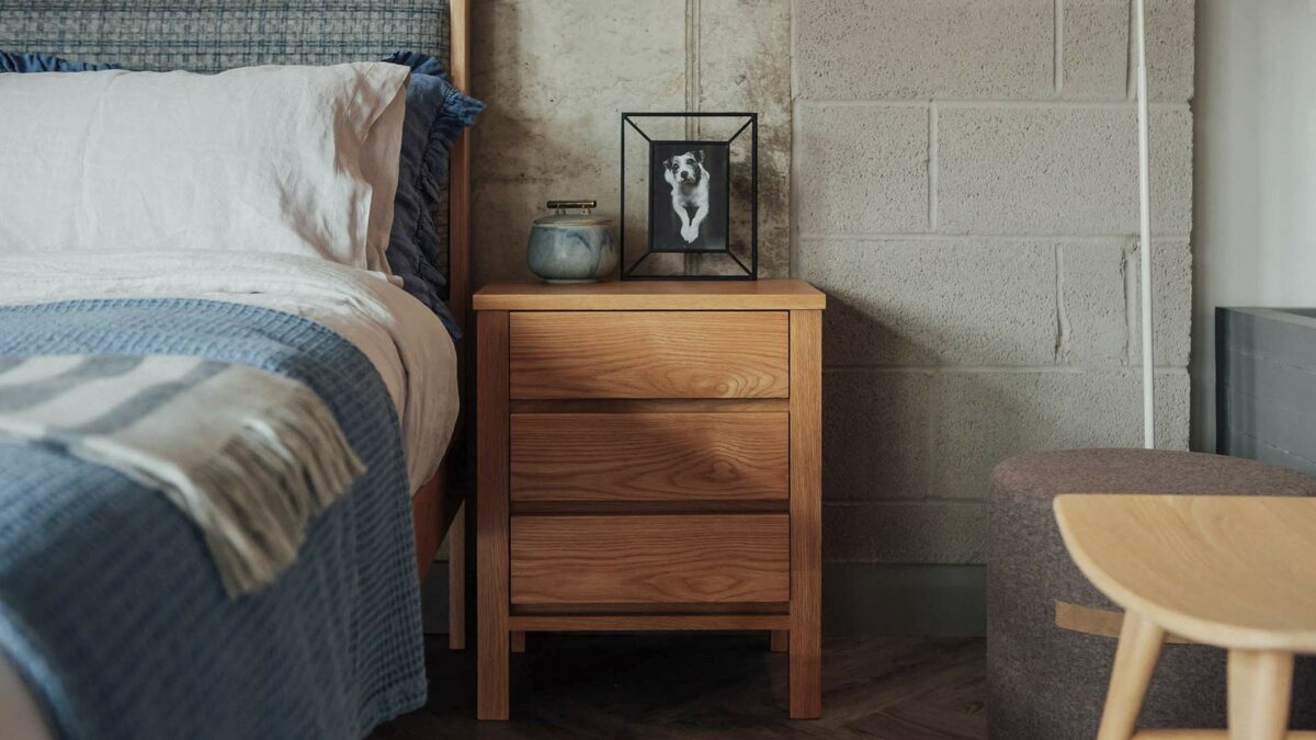 Shaker Oak 3 drawer chest as bedside table