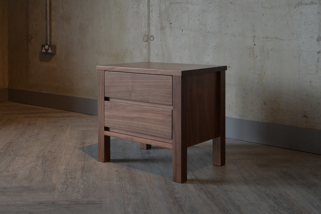 Shaker style bedside unit in solid walnut from Natural Bed Company