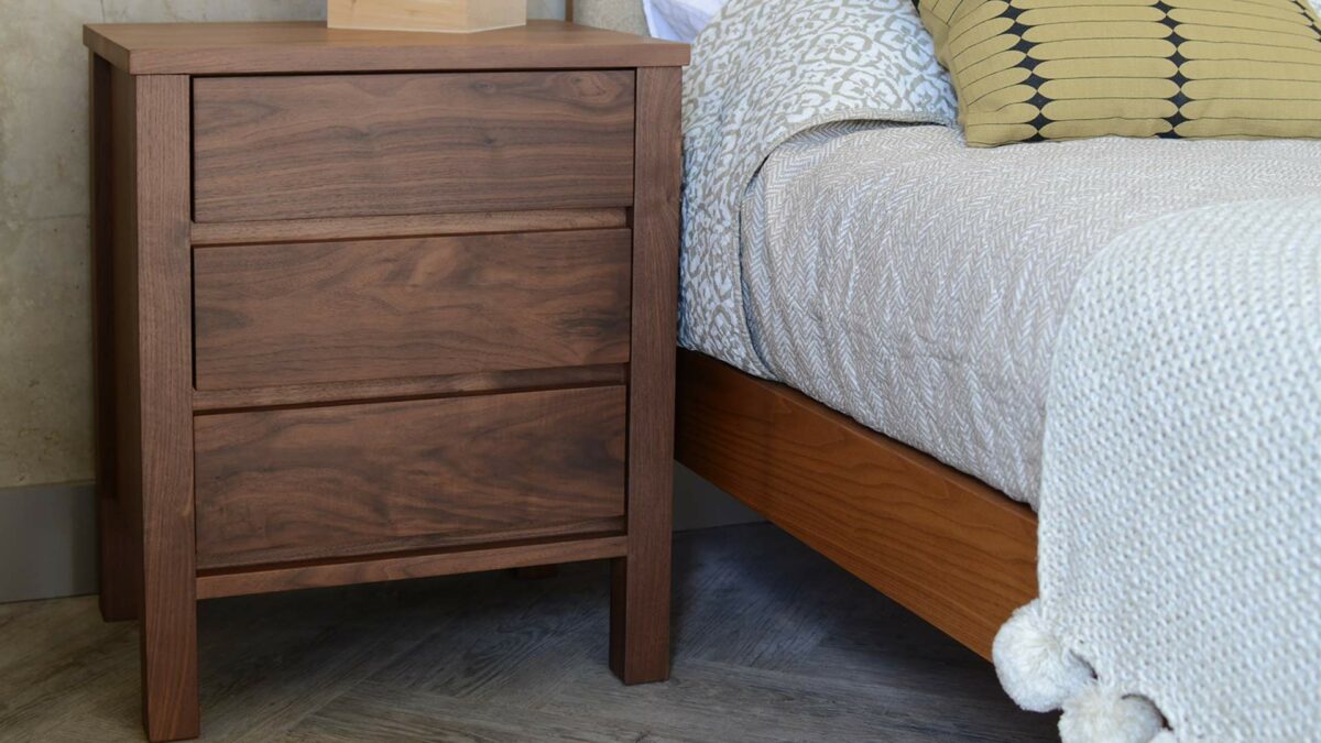shaker walnut 3 drawer bedside unit