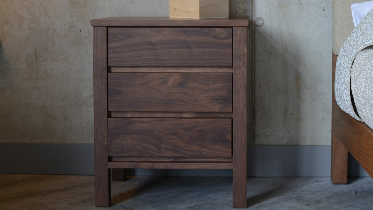 shaker walnut 3 drawer bedside unit 2