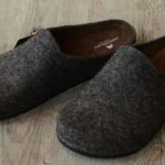 felted wool clog style slippers for men in charcoal grey