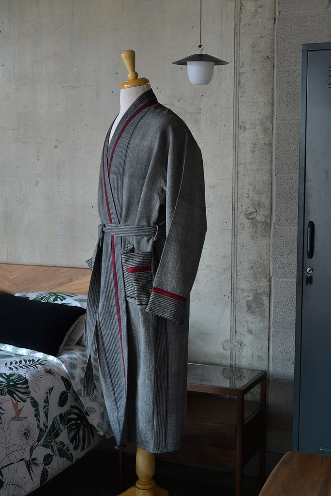 grey striped soft cotton robe