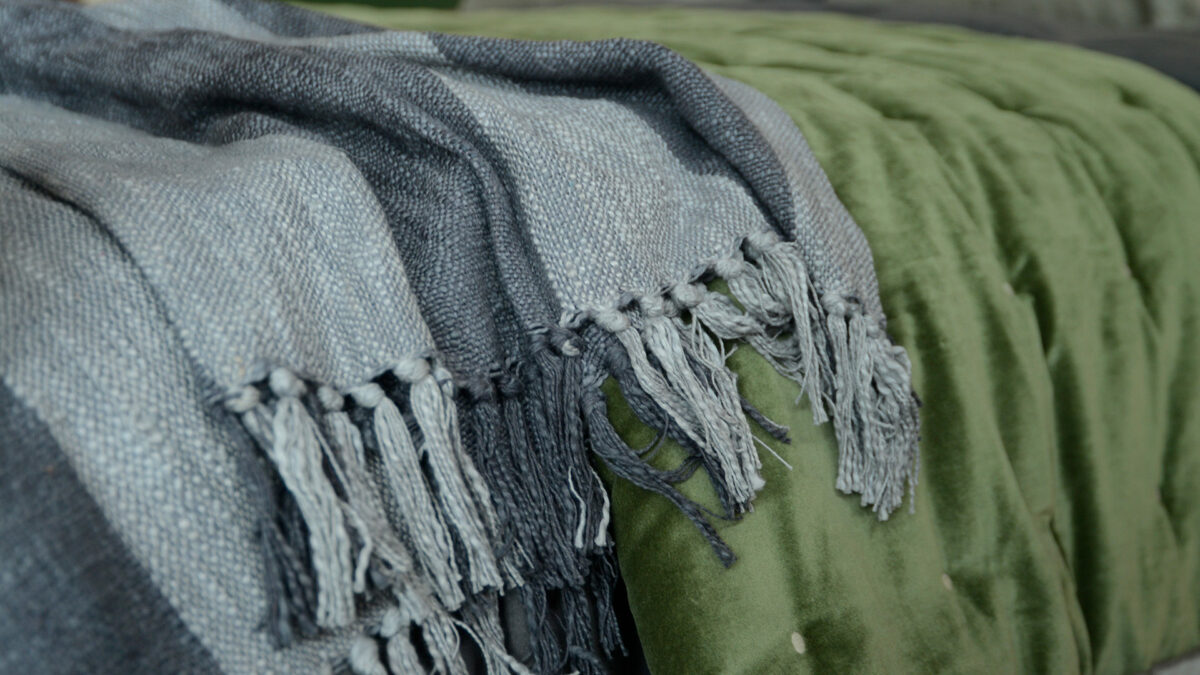 silver and charcoal stripe rustic throw