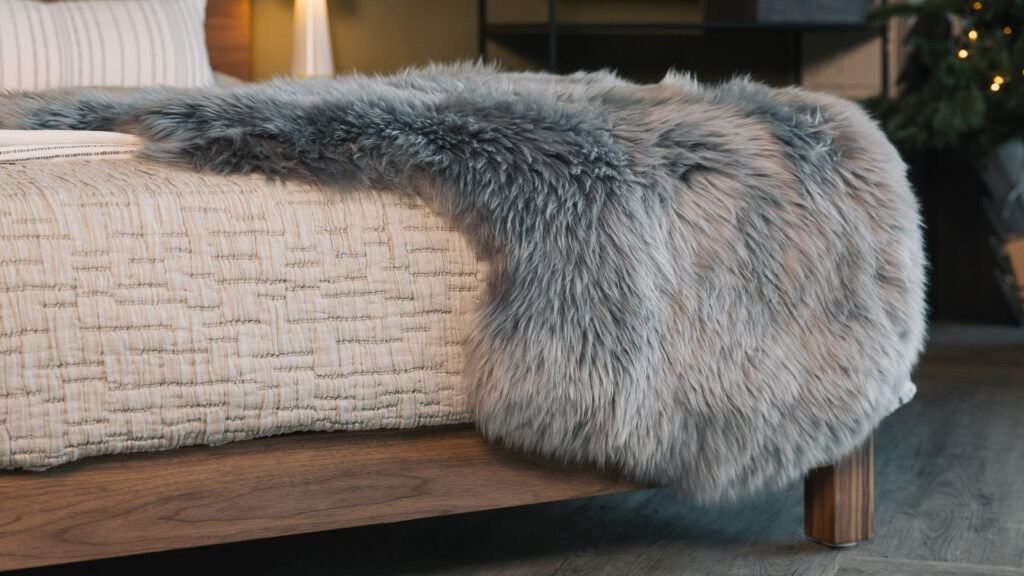 silver grey soft sheepskin throw