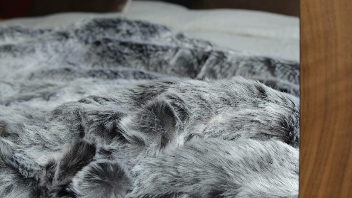 silver wolf faux fur throw close up