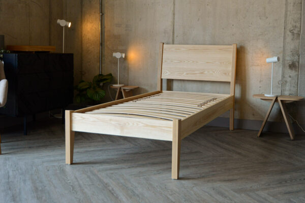 single size Zanskar solid wooden bed in Ash shown without mattress