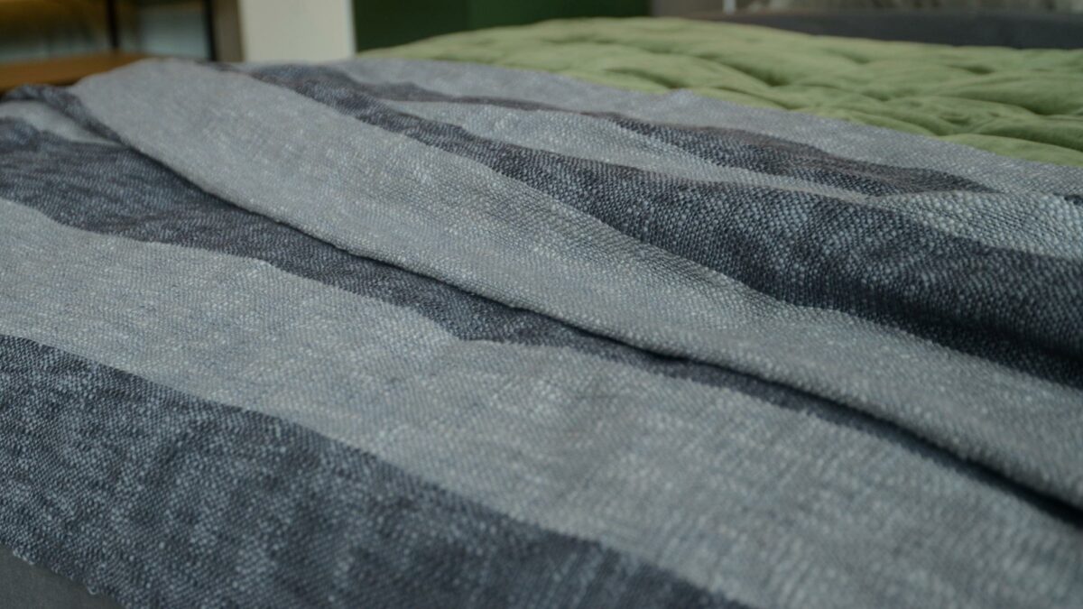 slate grey and silver grey striped textured throw