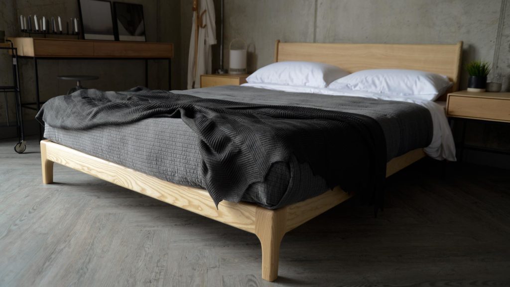 slate grey chevron knit throw on Carnaby bed