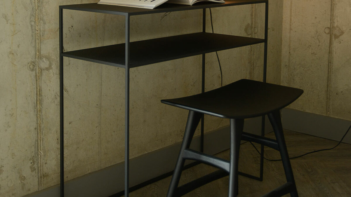 metal console table with shelf in dark slate grey