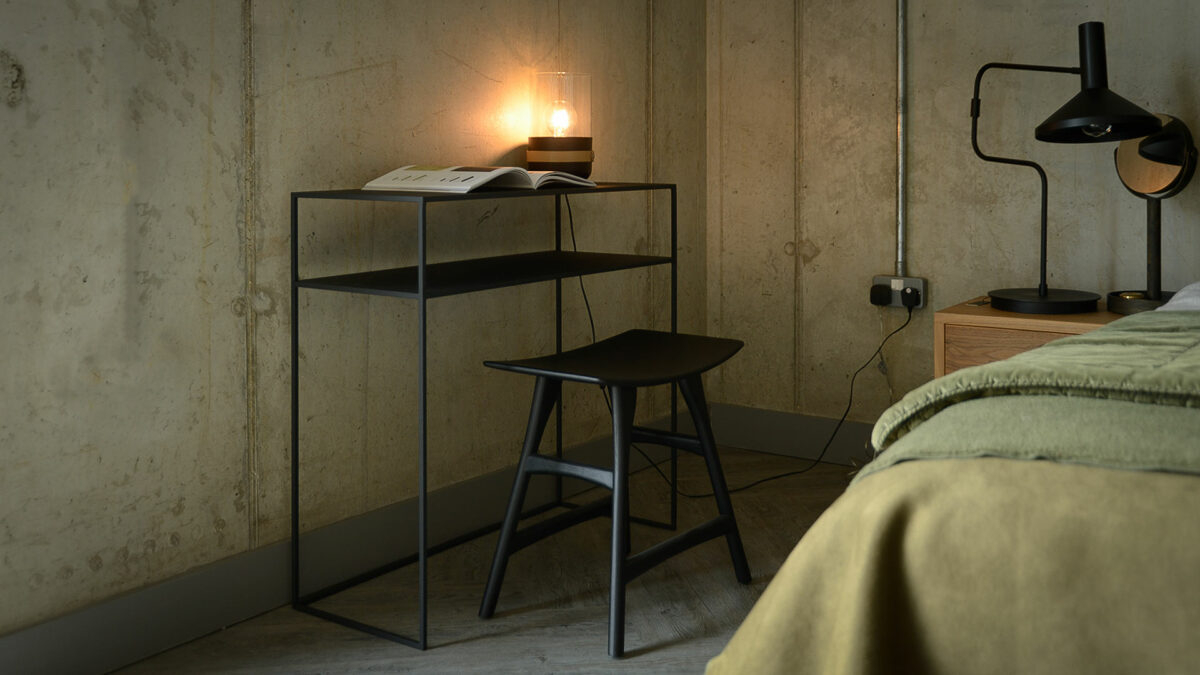 powder coated console table with shelf in dark slate grey