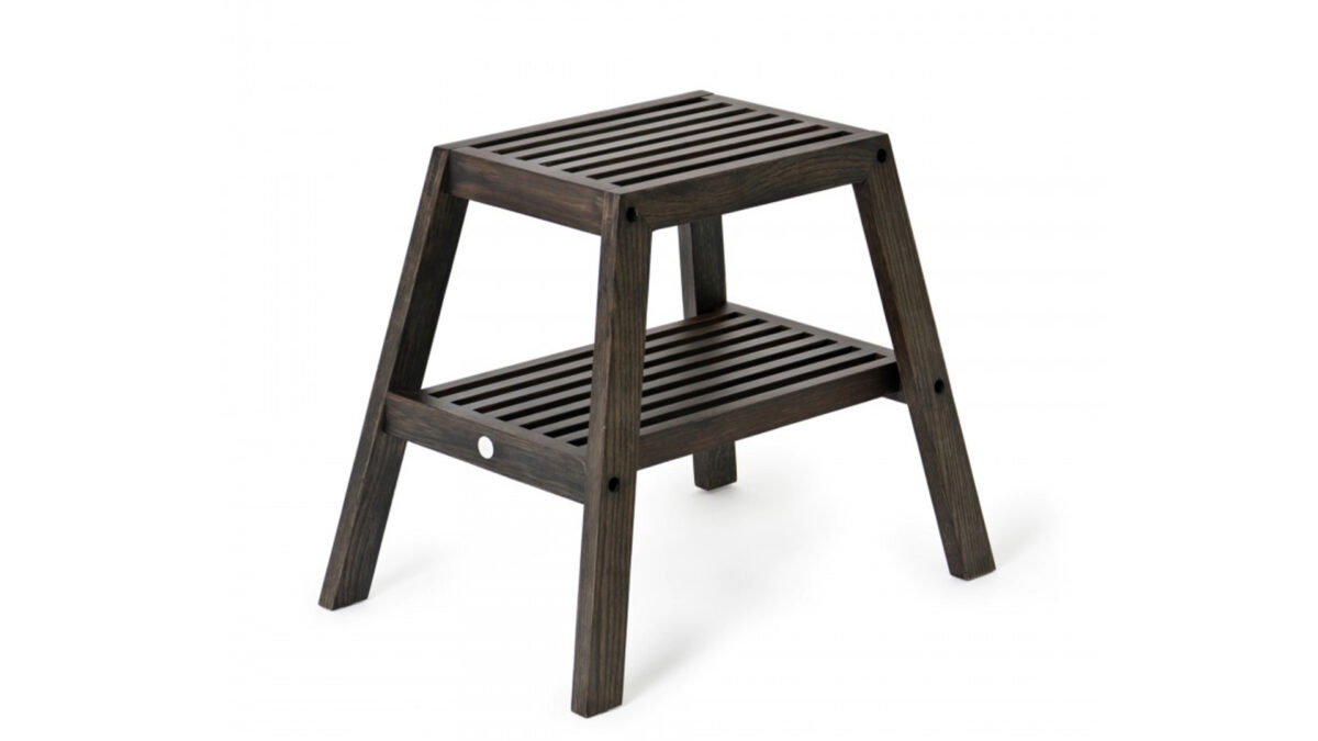 solid oak step stool with dark brown finish