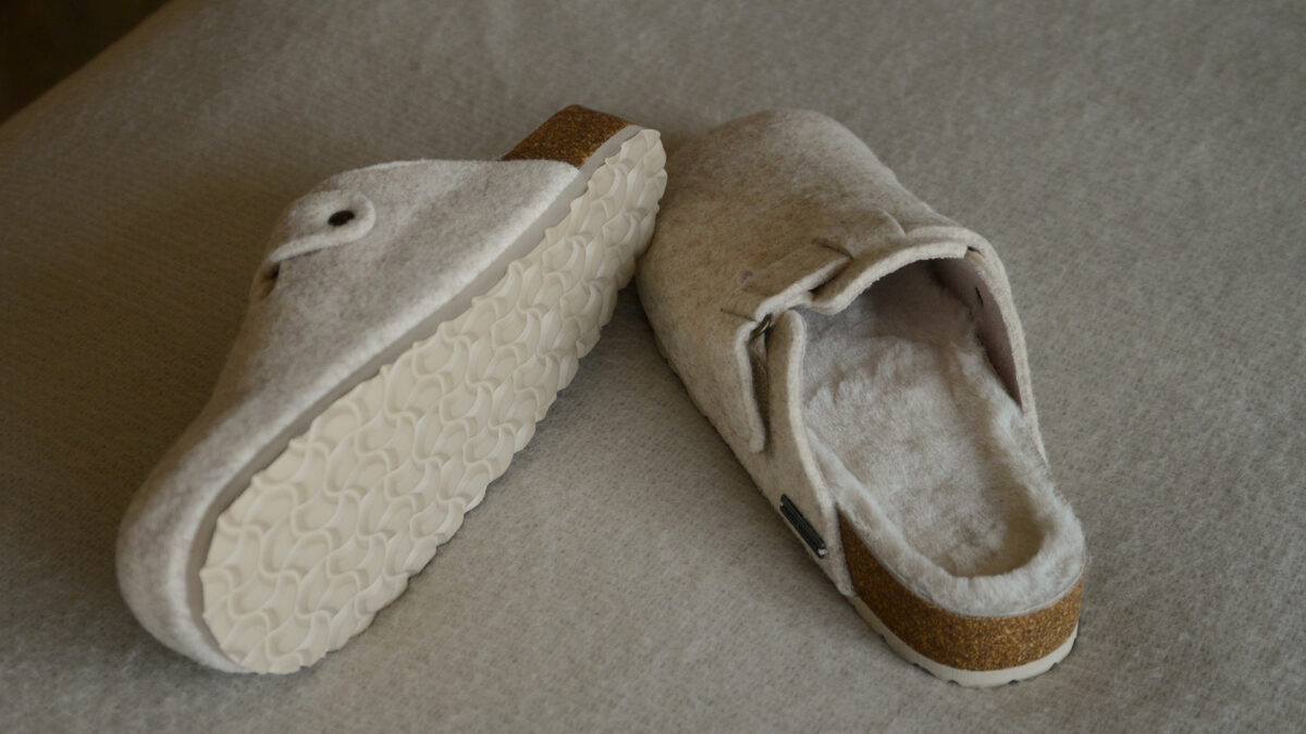 slip on felt mules with sheepskin inner