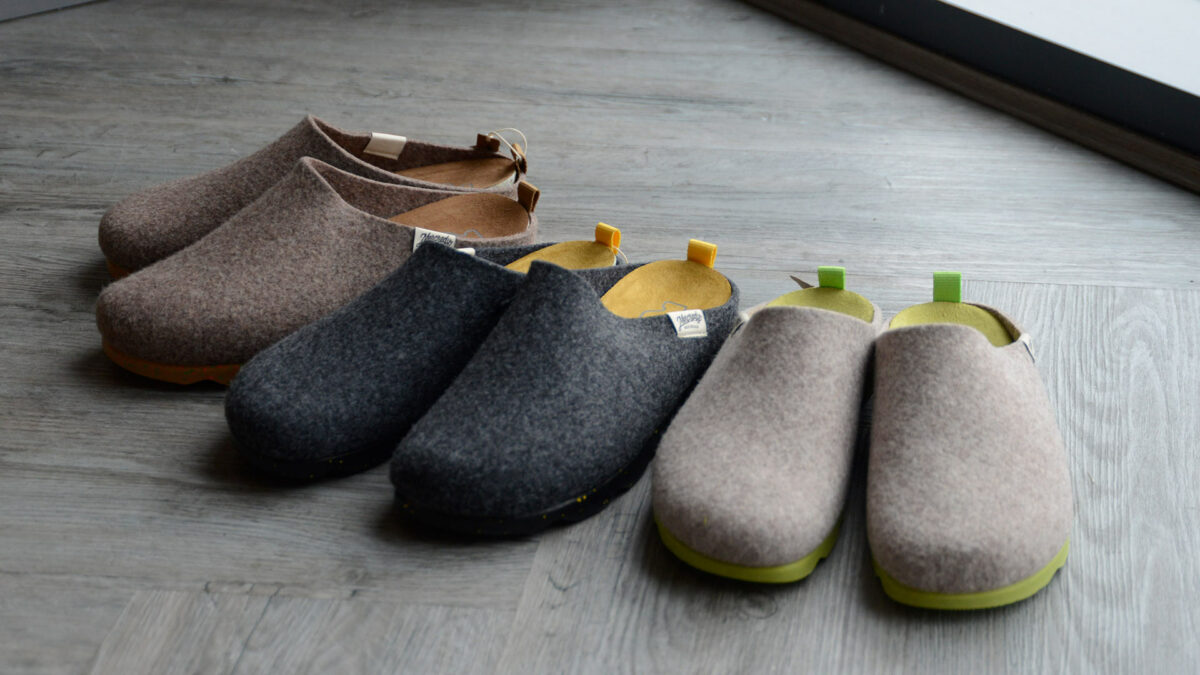 felt look slippers with chunky soles sustainably made from recycled bottles