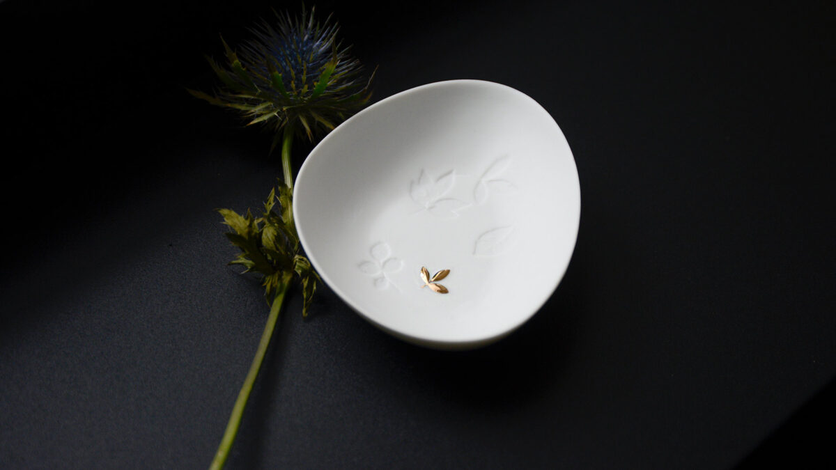small dish with gold leaf motif