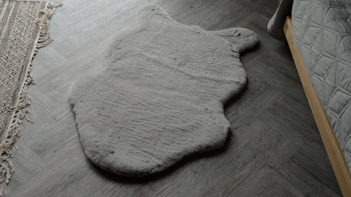 small grey faux fur rug