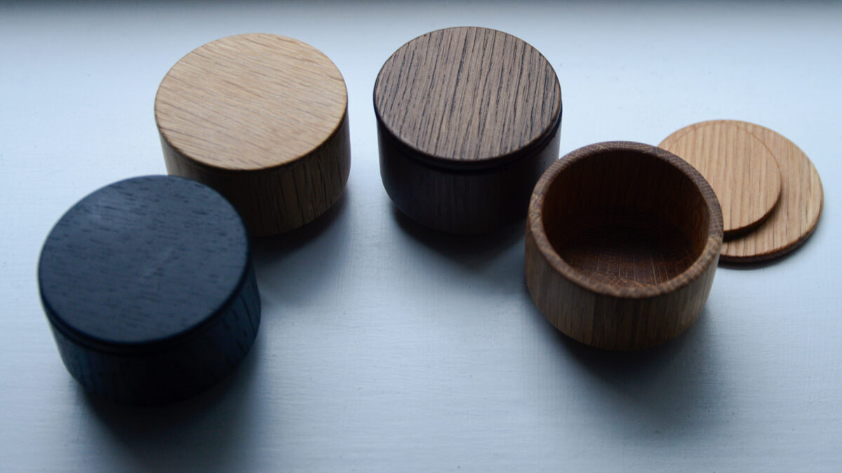 small lidded oak pots