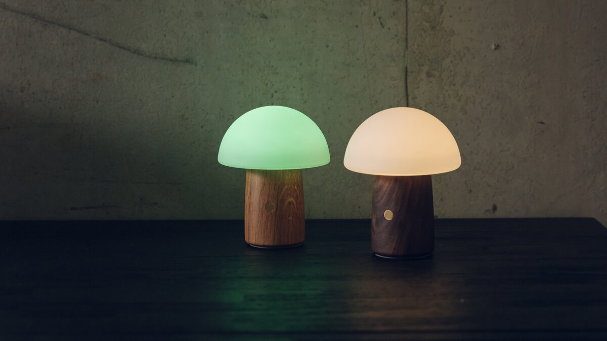 mini LED mushroom lights with colour change or white light and wooden bases