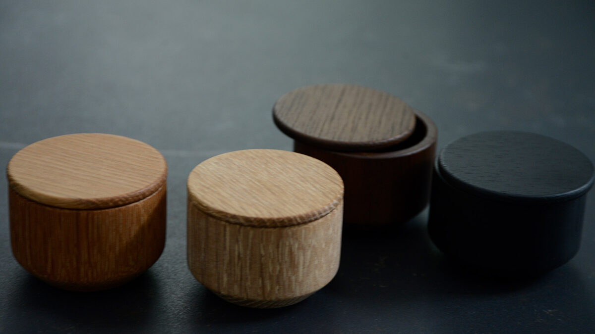 small oak lidded pots