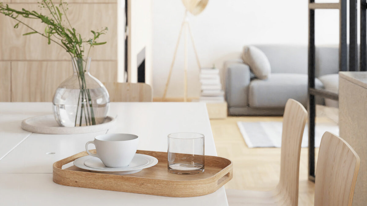 rectangular oak tray with rounded corners