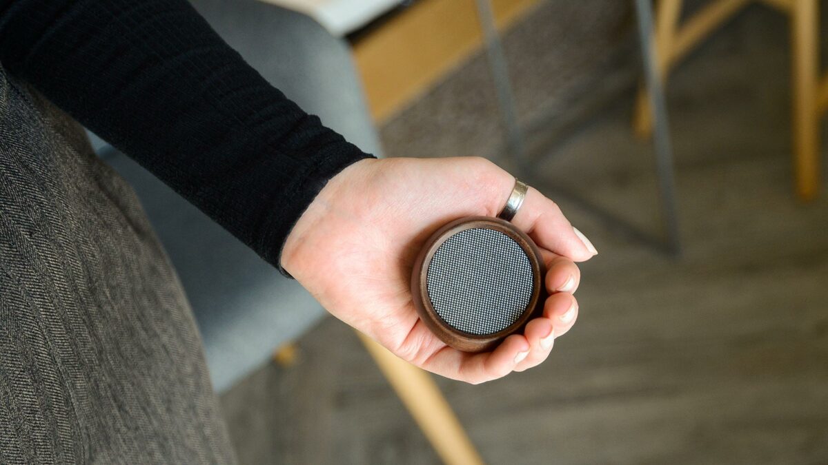 small speaker in hand