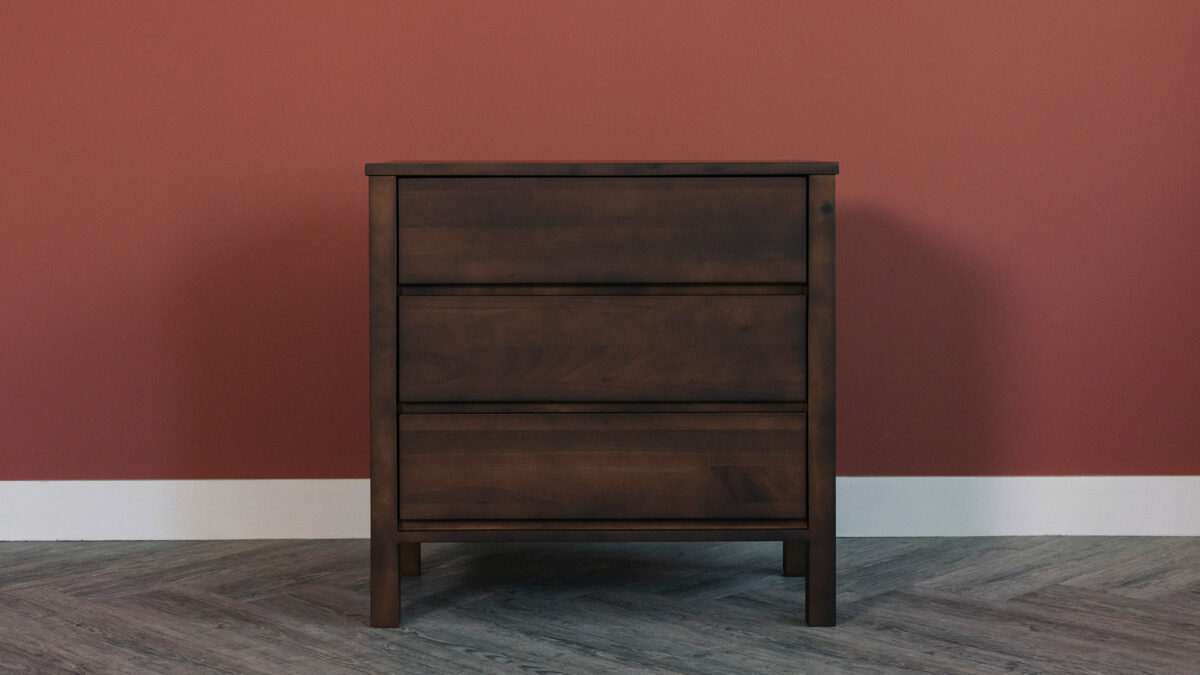 smoked finish walnut 3 drawer chest