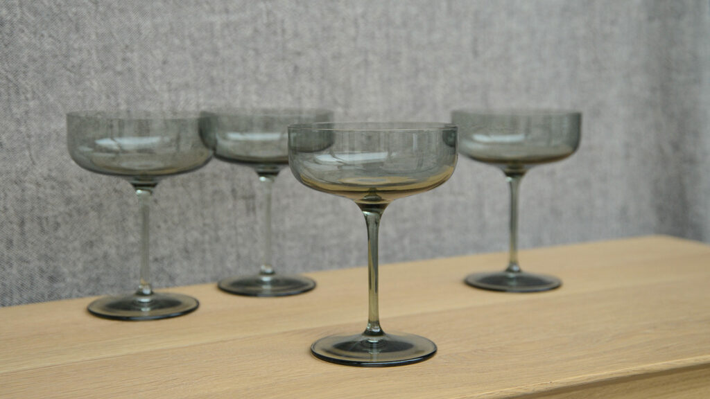 set of 4 smoked glass champagne saucer glasses