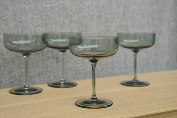 set of 4 smoked glass champagne saucer glasses