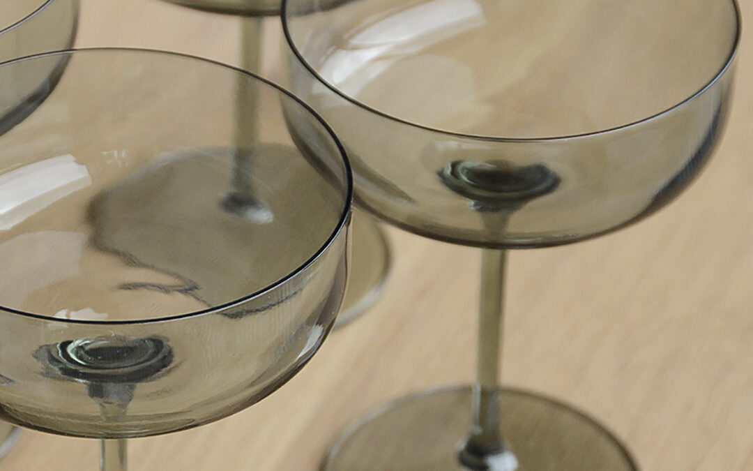 Smoked glass champagne shop flutes