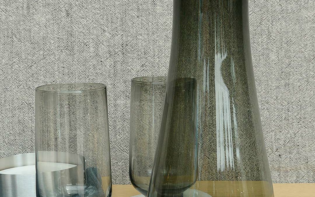 smoked glass carafe shown with smoked glass highball glasses