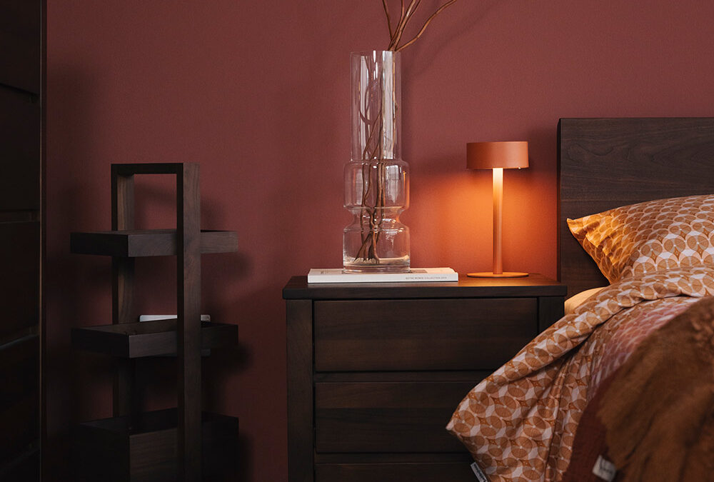 smoked walnut 3 drawer bedside portrait