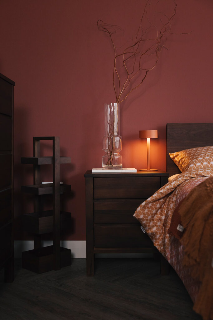 smoked walnut 3 drawer bedside portrait