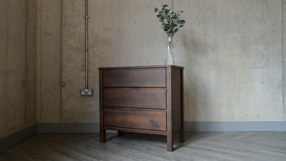 smoked walnut 3 drawer chest