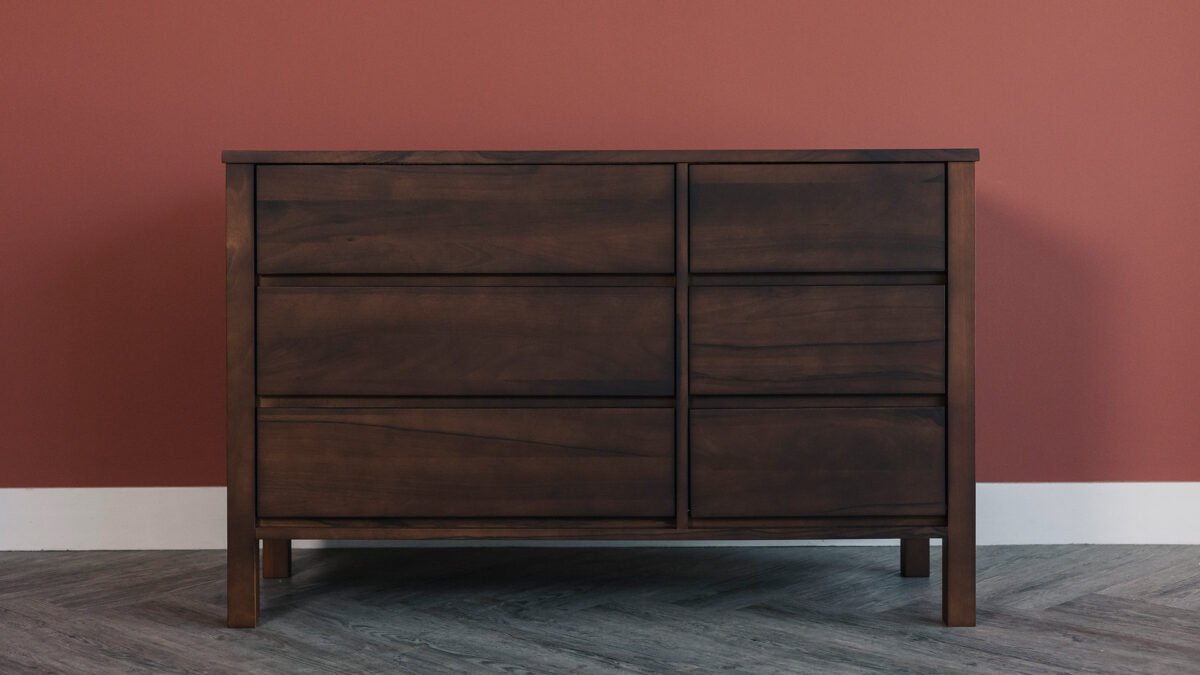 smoked walnut 6 drawer chest front