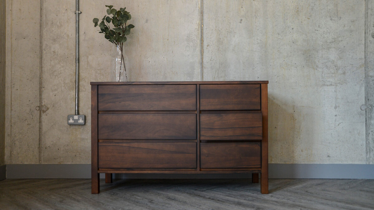 smoked walnut wide 6 drawer chest