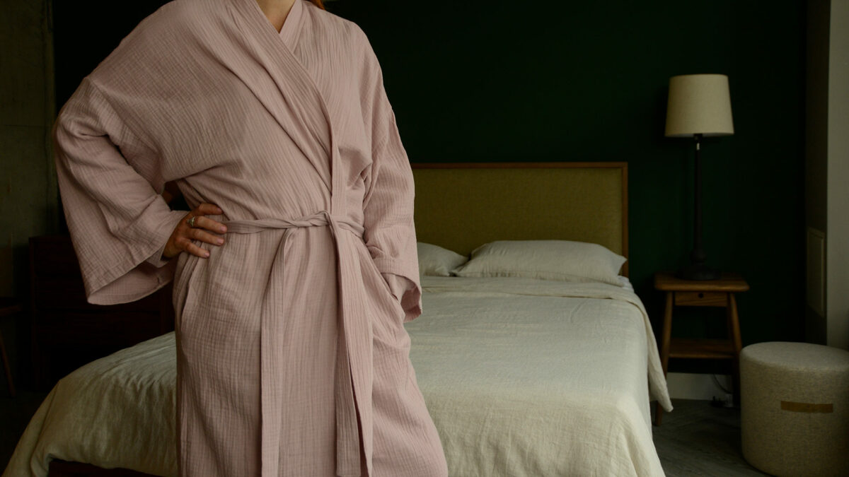 soft pink textured cotton robe