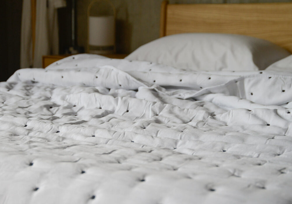 White Quilt with Ink Embroidered Detail Natural Bed Company