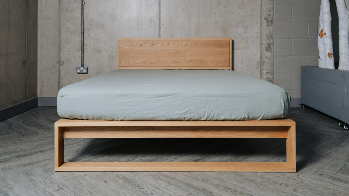 solid oak bed frame front