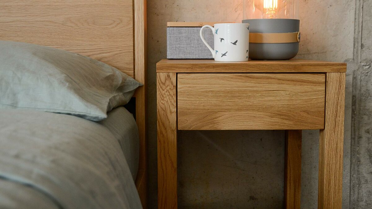 solid oak nightstand drawer close up