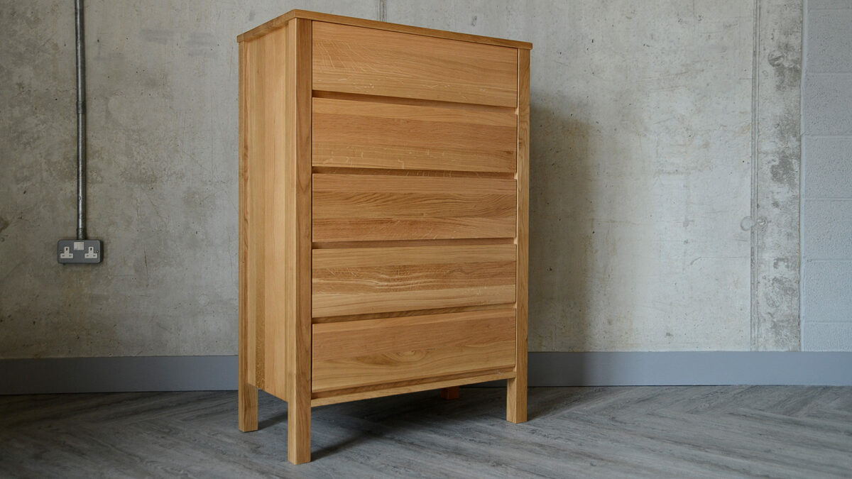solid oak tall Shaker chest of drawers