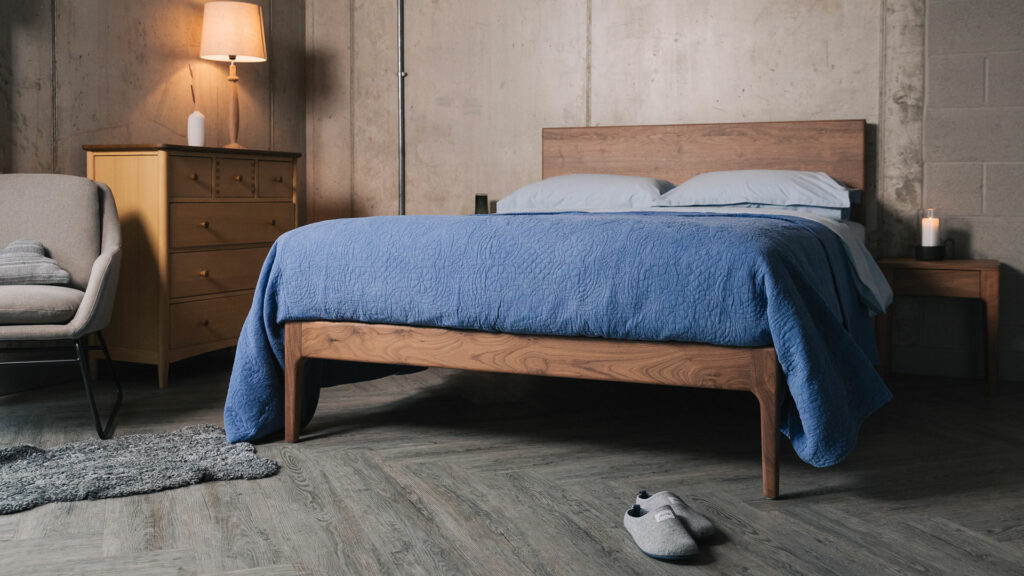 Walnut wood Chiswick bed hand made in Britain