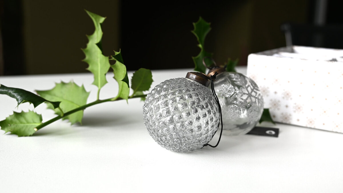 Box of Luxury Glass Christmas Decorations - Sparkling Silver - Image 5