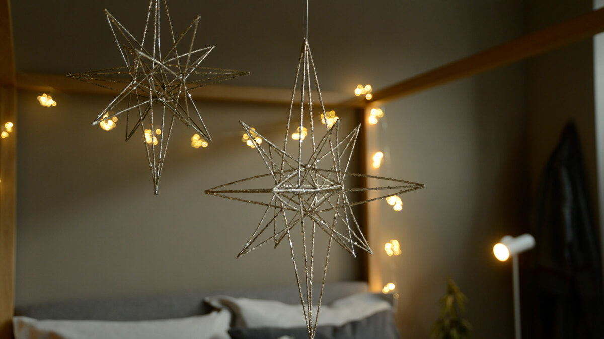 A pair of gold Christmas sparkly stars